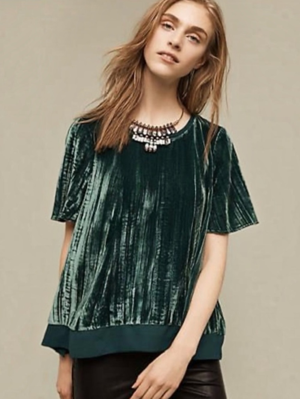 Like New [Maeve · Anthro] Textured Green Velvet Holiday Swing Top Blouse | Small